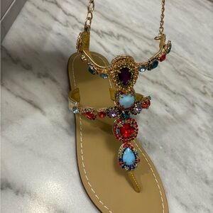 Colorful Gemstone Sandals with Gold Accents